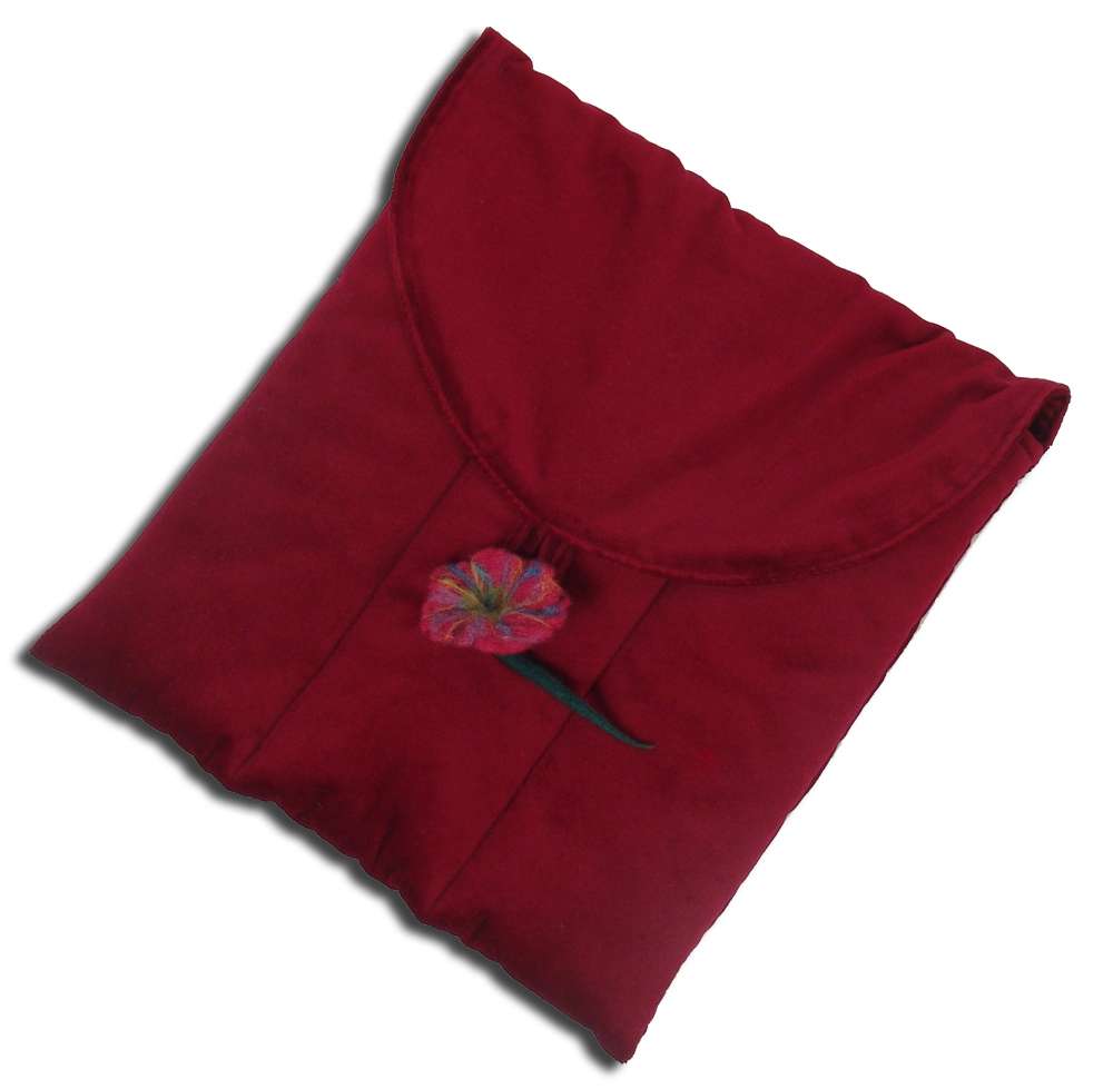 Kurz-Lange, flute bag, 3-piece made of velvet, red with felt flower