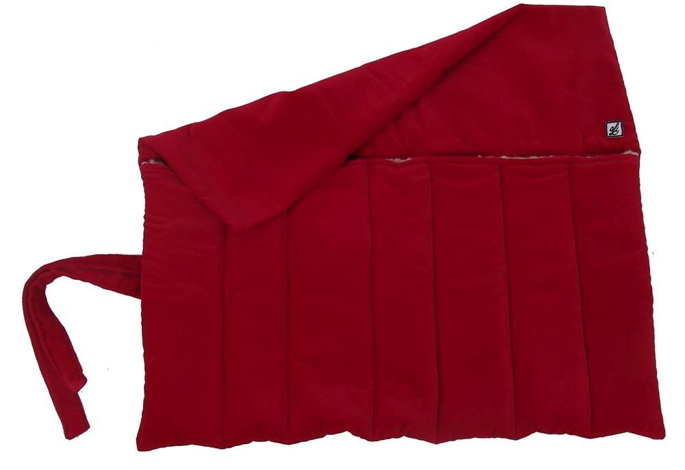 Kurz-Lange, flute roll bag, 7-piece velvet, cherry red