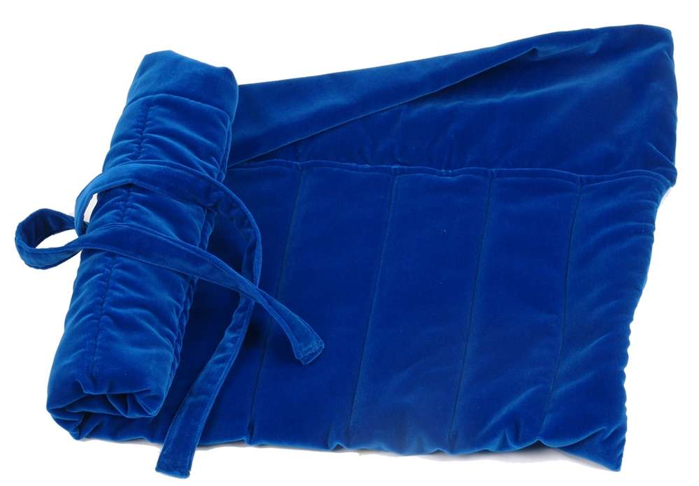 Kurz-Lange, flute roll bag, 9 pieces made of velvet, blue
