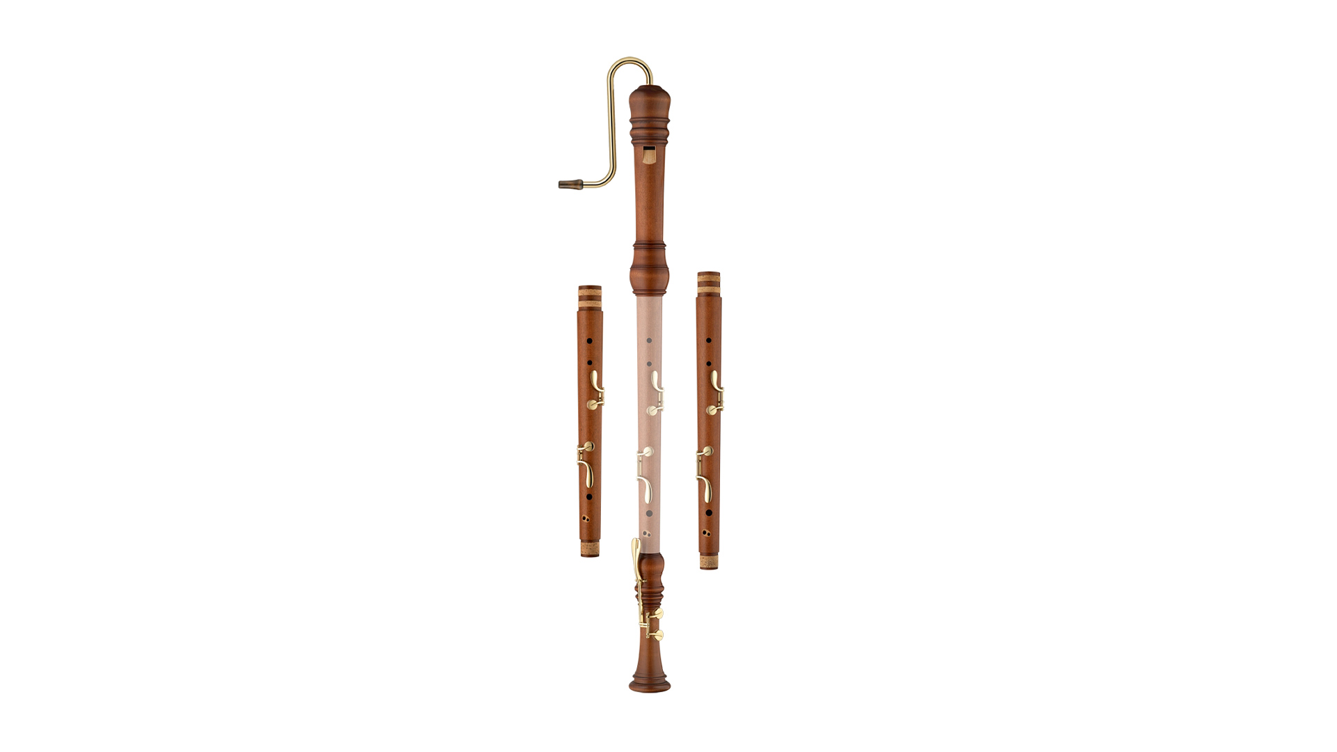 Moeck, "Rottenburgh", bass in f, baroque double hole, 442 Hz + 415 Hz, maple stained, set with 2 mediums